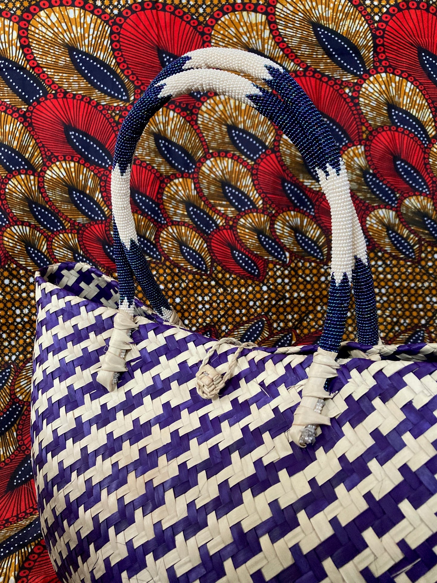 2-tone Beaded Handle Basket