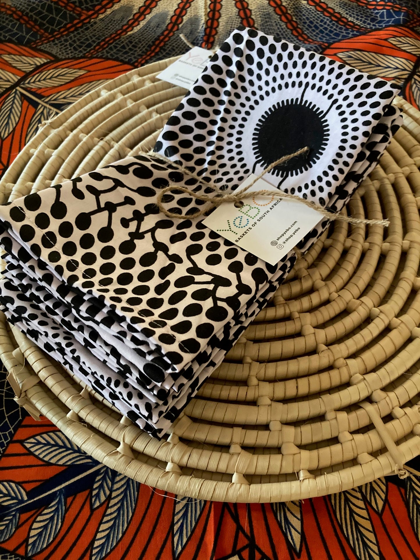 6 pack cotton serviettes, black and white swirls