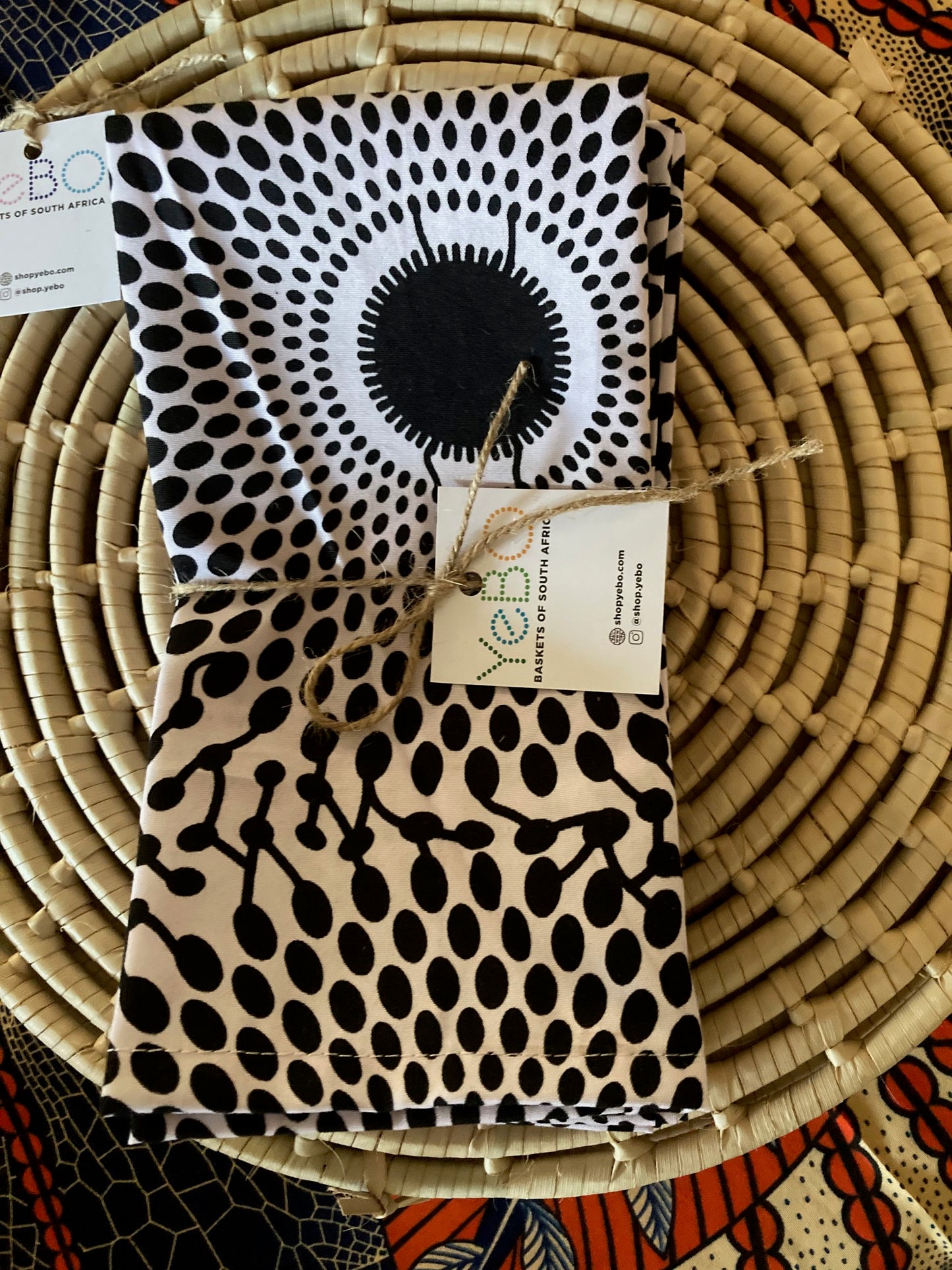 6 pack cotton serviettes, black and white swirls
