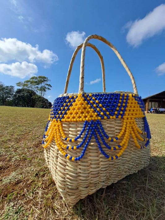 Basket with Yellow & Blue Beads