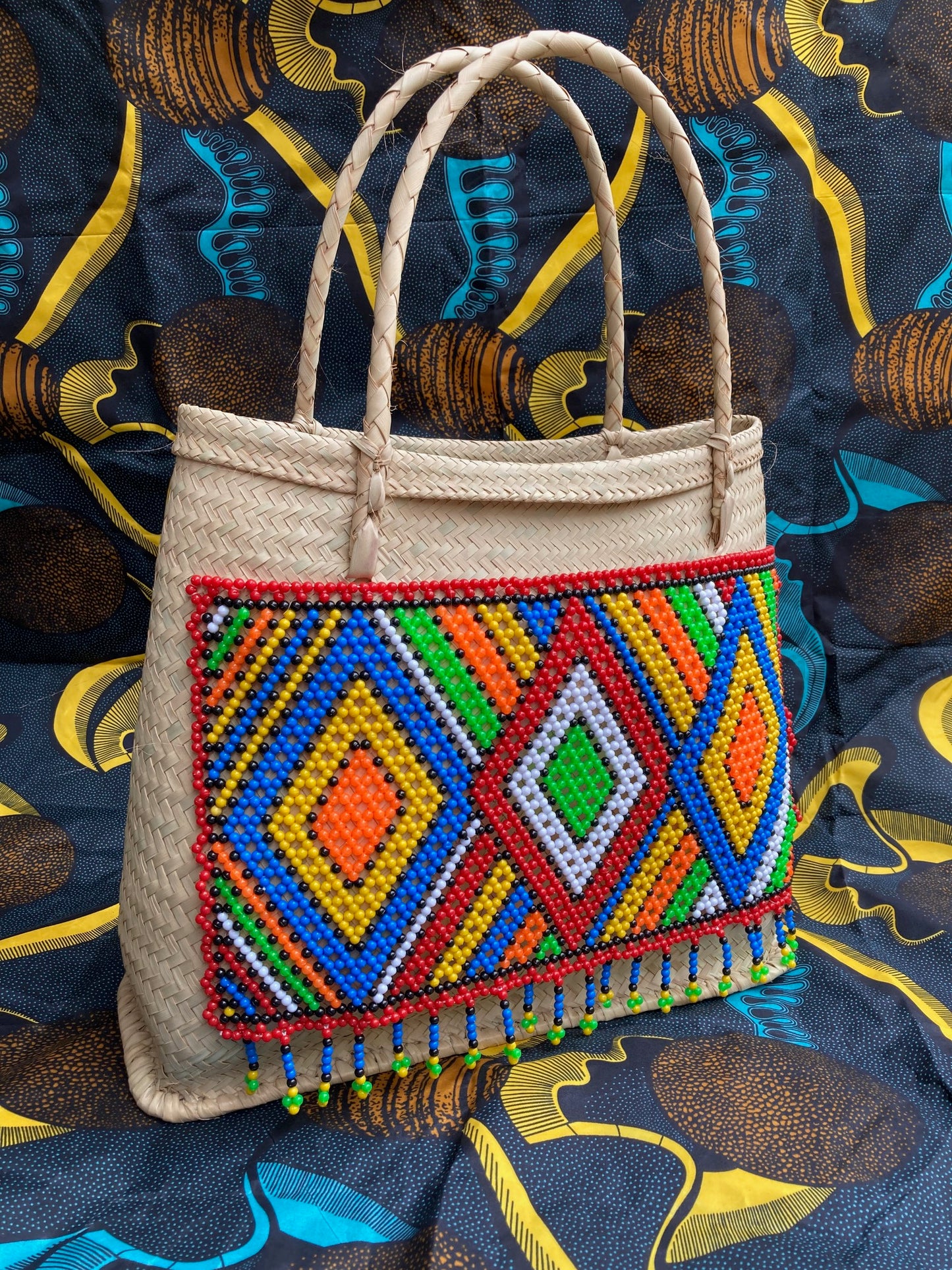 Woven basket with Colourful Beads