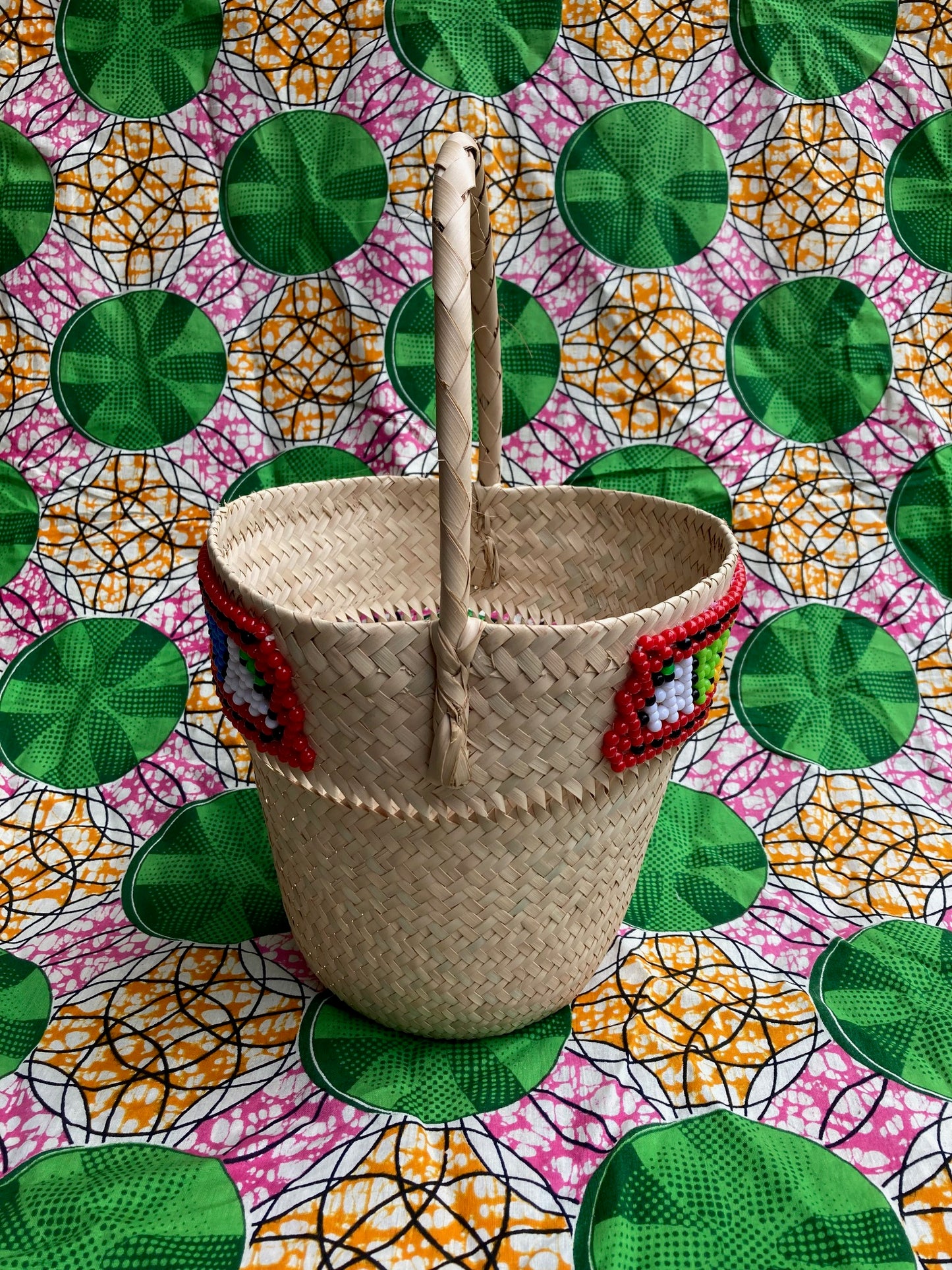 Bucket Basket with Bright Beaded Band