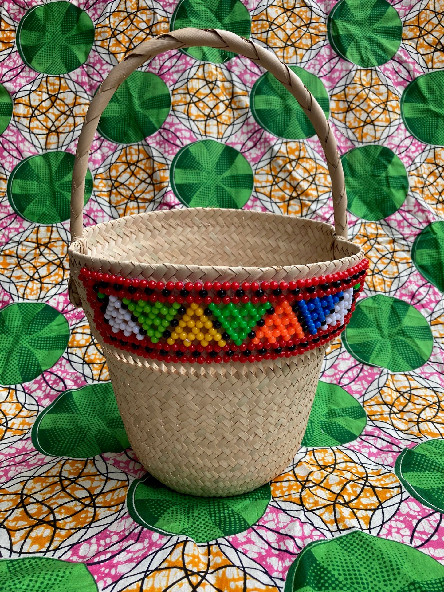 Bucket Basket with Bright Beaded Band