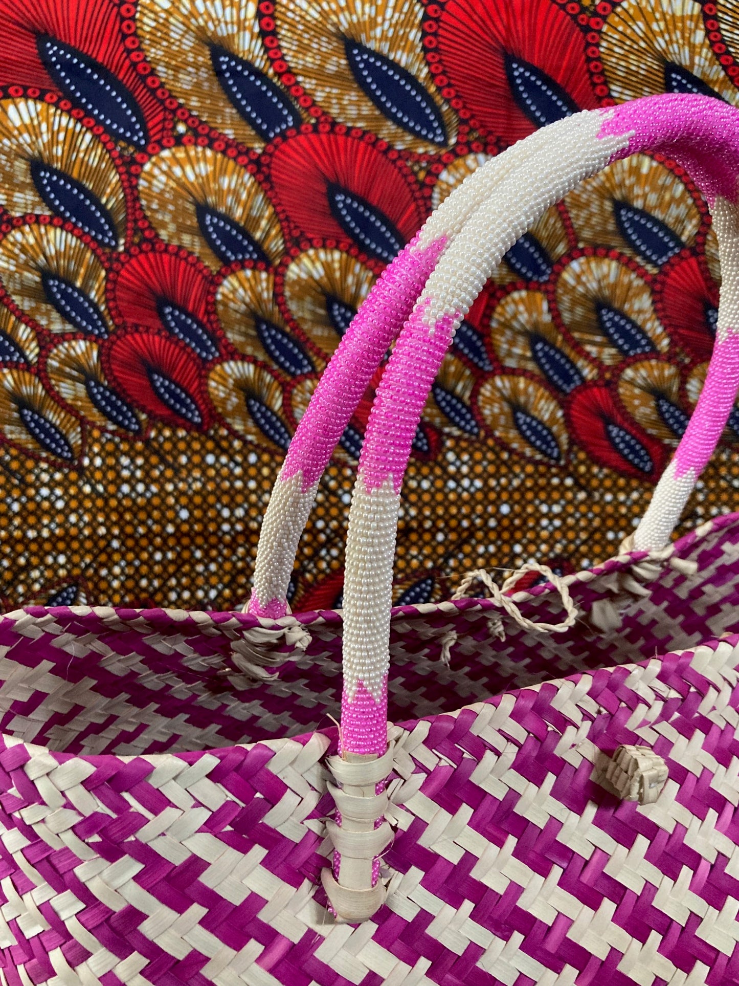 2-tone Beaded handle basket