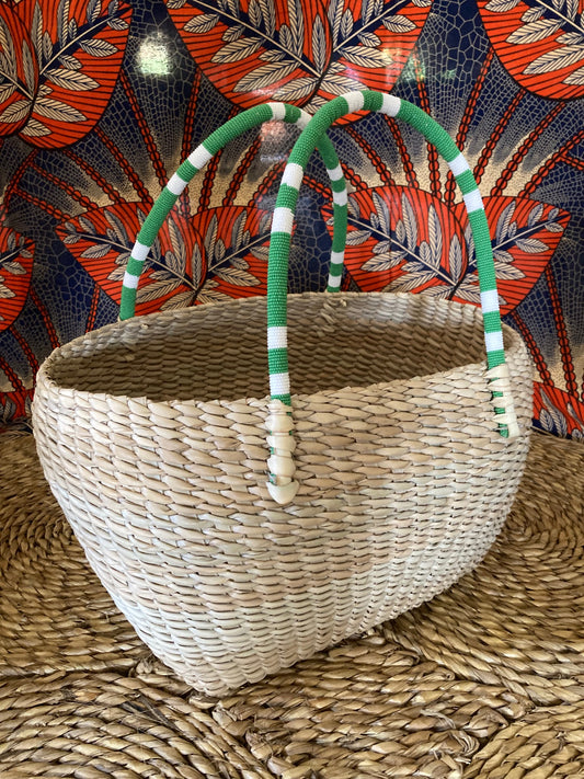 1-Natural Picnic basket with beaded handles