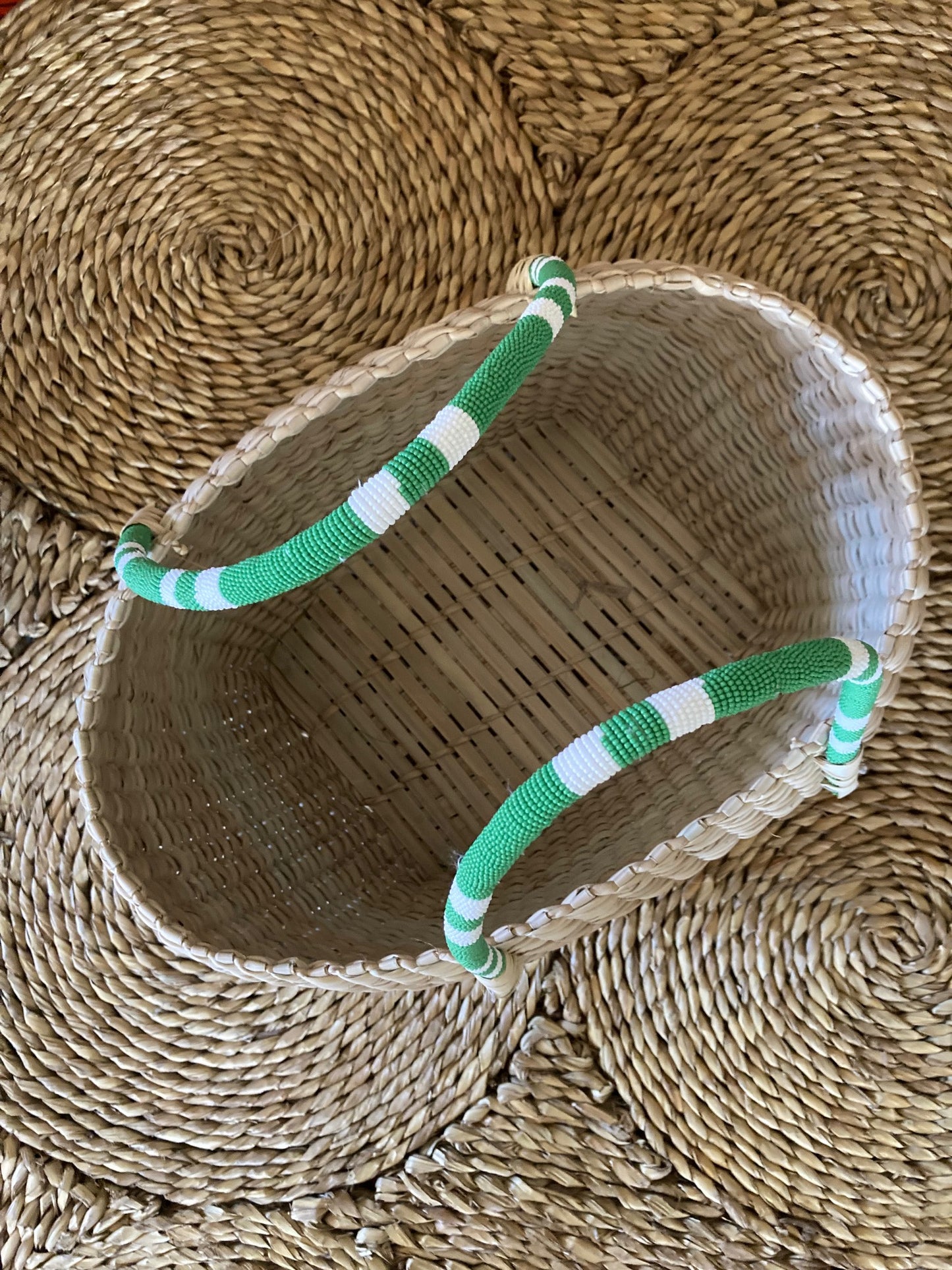 1-Natural Picnic basket with beaded handles