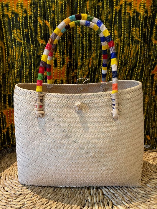 1-Natural Tub basket with beaded handles