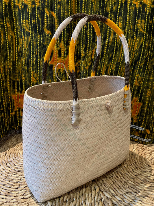 1-Natural Tub basket with beaded handles