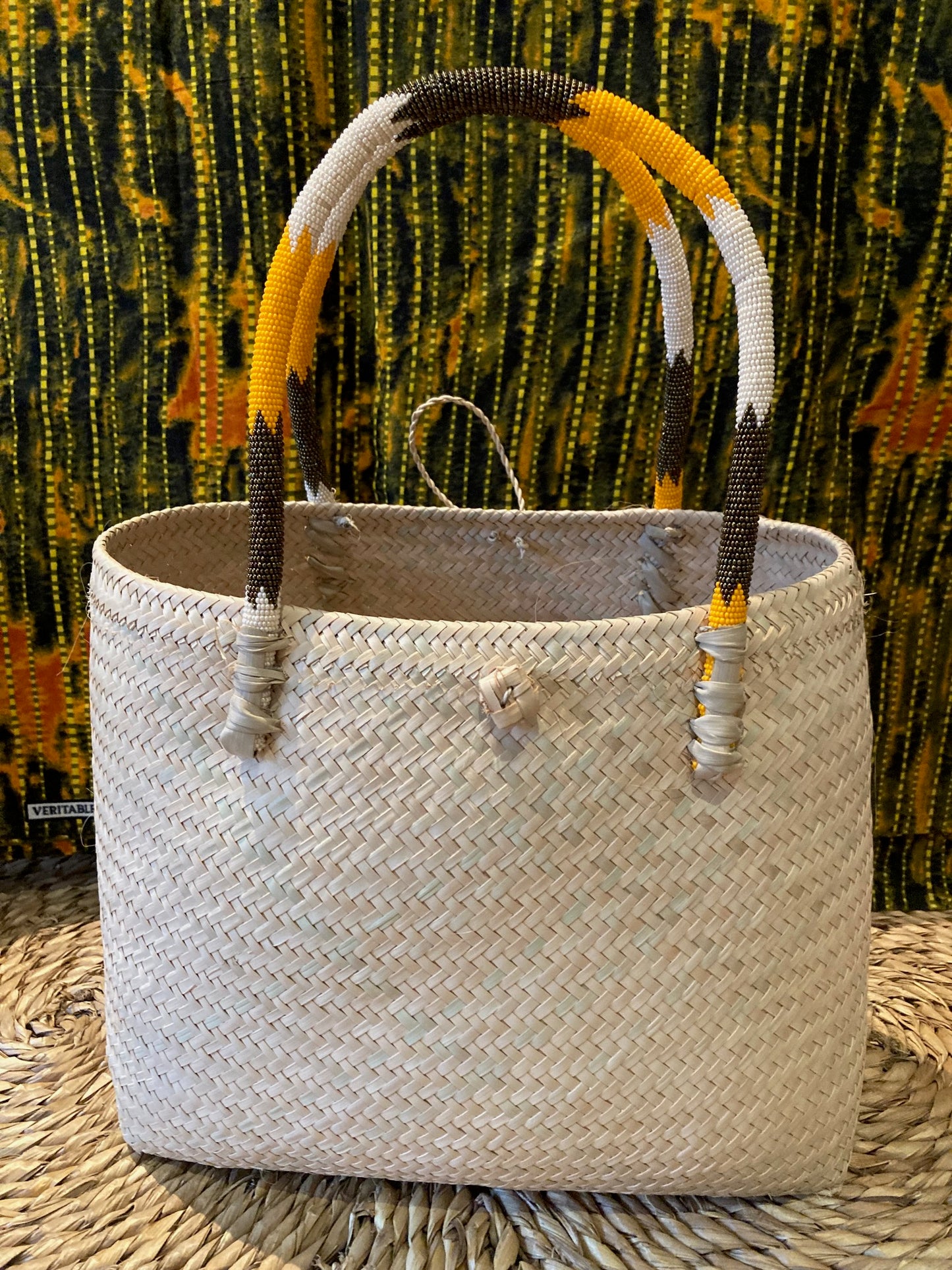 1-Natural Tub basket with beaded handles