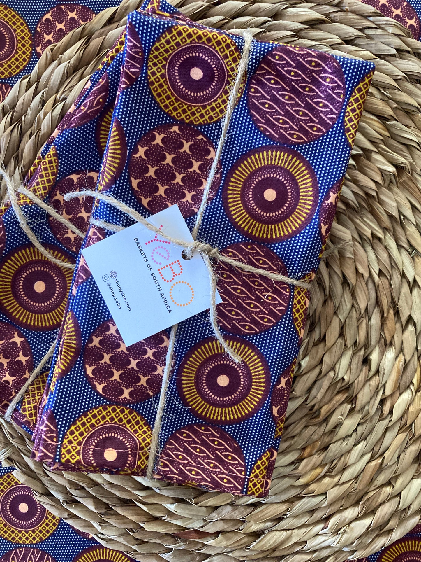 6 pack African wax print napkins, circles