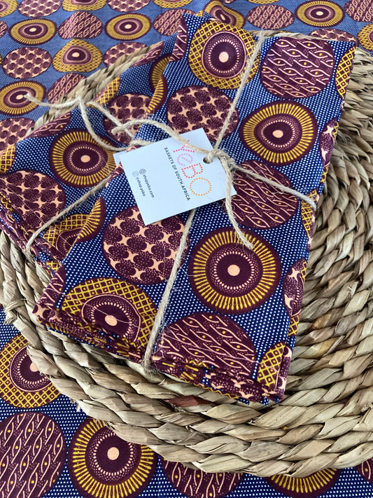 6 pack African wax print napkins, circles